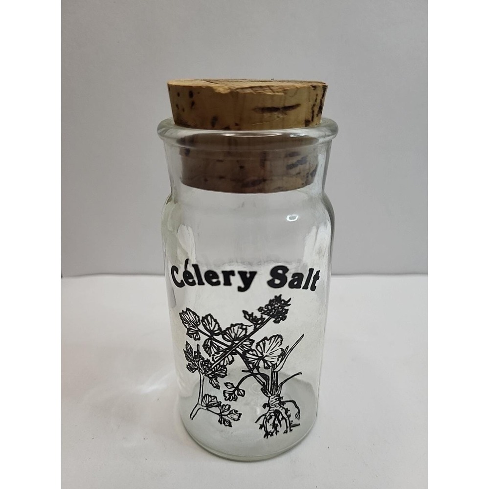 Celery Salt Spice Jar Wheaton Glass 70's Botanical Art Cork Top